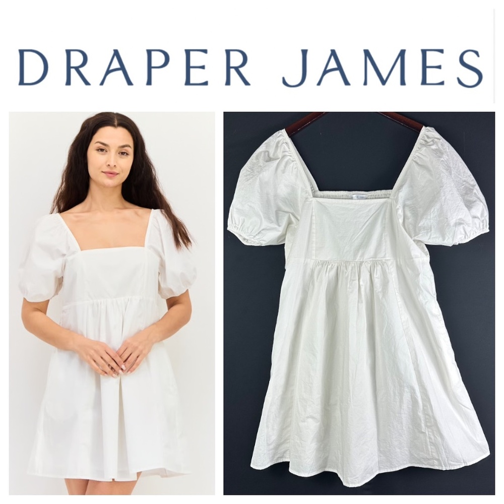 Draper James Mini Dress Sz Small White Puff Sleeve Smocked Baby Doll